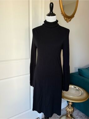 BCBG Max Azria Black Ribbed Turtleneck Sweater Dress XL